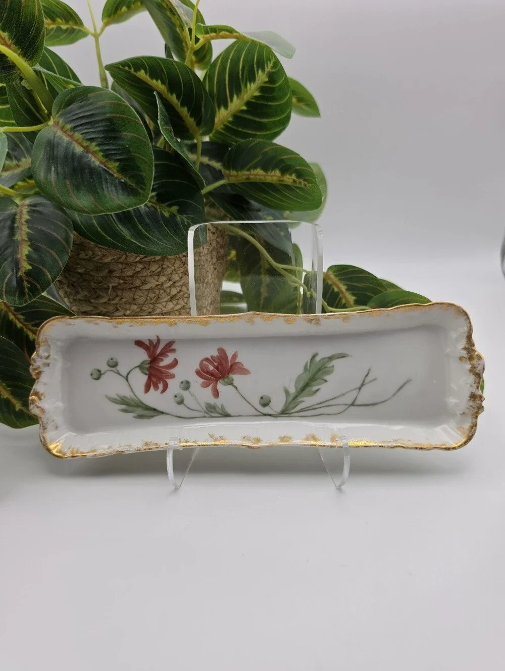 Antique Jean Pouyat Limoges (JPL) Hand-Painted Porcelain Floral Tray 8.5